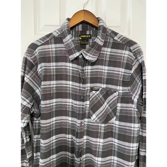 Stanley Mens Plaid Flannel Shirt Gray Red Button Front Long‎ Sleeve Large - Picture 5 of 9